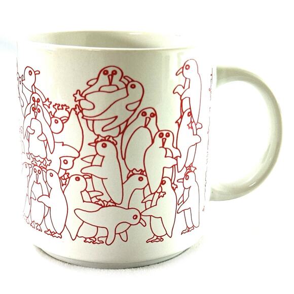 Taylor & Ng Red Penguin Naughty Coffee Mug 2007 Reissue 1979 Line Drawing Orgy - Picture 1 of 5